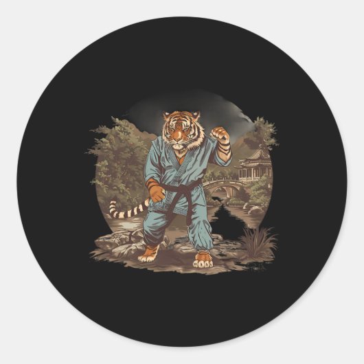 Kickboksen Tijger Pagode Tempel Vechtkunst Karate Ronde Sticker (Voorkant)