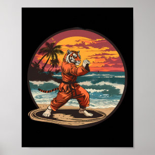 Kickboksen Tijger Strand Zonsondergang Karate Taek Poster