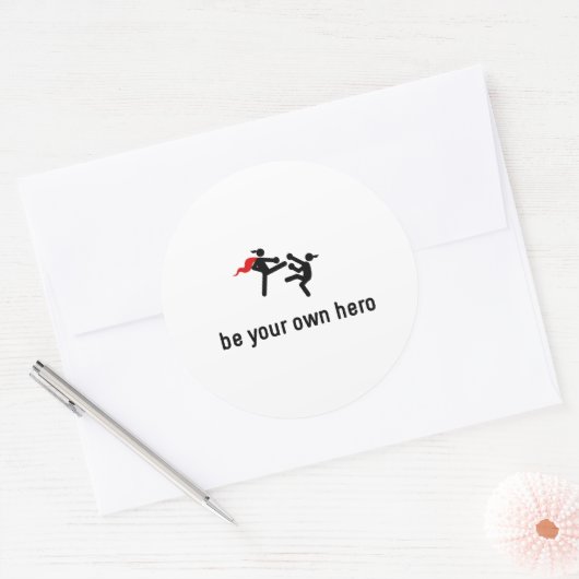 Kickboksheld Ronde Sticker (Envelop)
