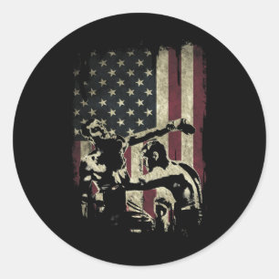 Kickbokssers op Amerikaanse vlag Patriottisch _1 Ronde Sticker