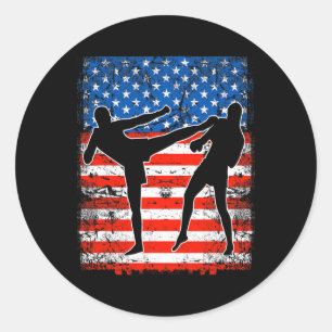 Kickbokssers op Amerikaanse vlag Patriottisch  Ronde Sticker