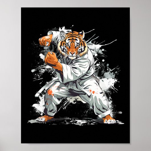 Kickbokstijger Waterverf Vechtkunst Karate Tijger Poster (Voorkant)
