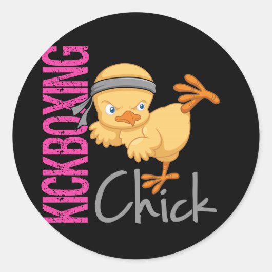 Kickboxing Chick Ronde Sticker (Voorkant)