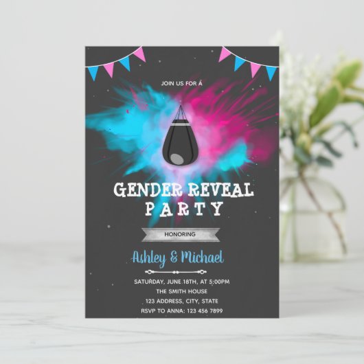 Kickboxing gender onthult uitnodiging (Staand voorkant)