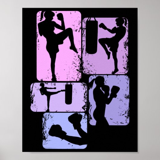 Kickboxing Kickboxer Taekwondo Karate Girls Kids W Poster (Voorkant)
