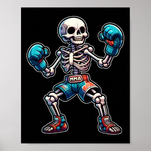 Kickboxing Skeleton Kickboxer Muay Thai Mma Fighte Poster (Voorkant)