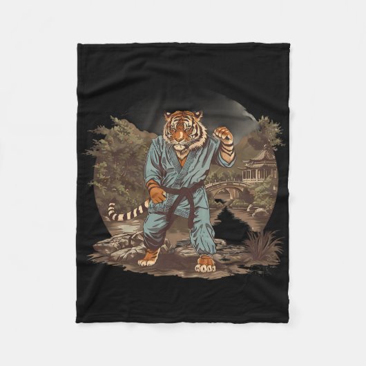 Kickboxing Tiger Pagoda Temple Martial Arts Karate Fleece Deken (Voorkant)
