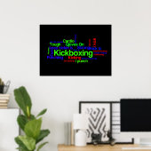 Kickboxing Word Cloud Bright on Black Poster (Thuiskantoor)