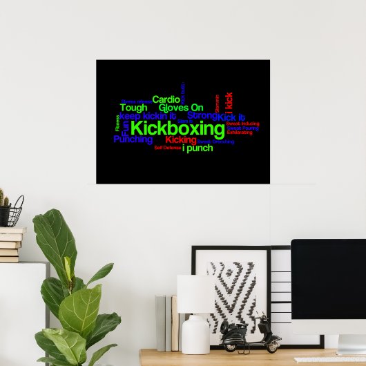 Kickboxing Word Cloud Bright on Black Poster (Thuiskantoor)