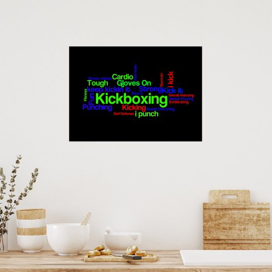 Kickboxing Word Cloud Bright on Black Poster (Keuken)