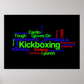Kickboxing Word Cloud Bright on Black Poster (Voorkant)