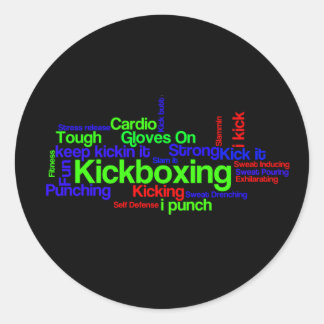 Kickboxing Word Cloud Bright op zwart Ronde Sticker