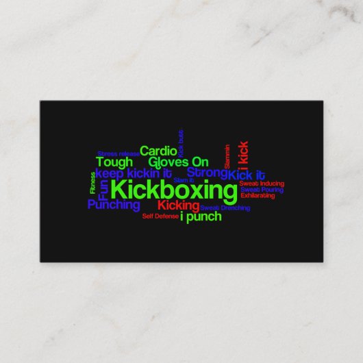 Kickboxing Word Cloud Bright op zwart Visitekaartje (Voorkant)