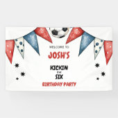 Kickin het bij Six Soccer 6th Birthday Party Rood Spandoek (Horizontaal)