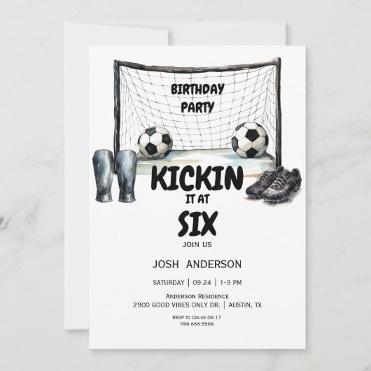 Kickin het Voetbal Verjaardagsfeest Kaart (Voorkant)