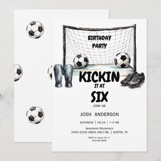 Kickin het Voetbal Verjaardagsfeest Kaart (Voorkant / Achterkant)