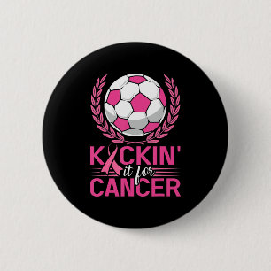 Kickin it for Cancer Soccer Pink Ribbon Breast Can Ronde Button 5,7 Cm