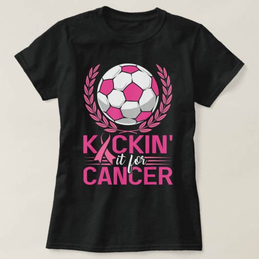 Kickin it for Cancer Soccer Pink Ribbon Breast Can T-shirt (Design voorkant)