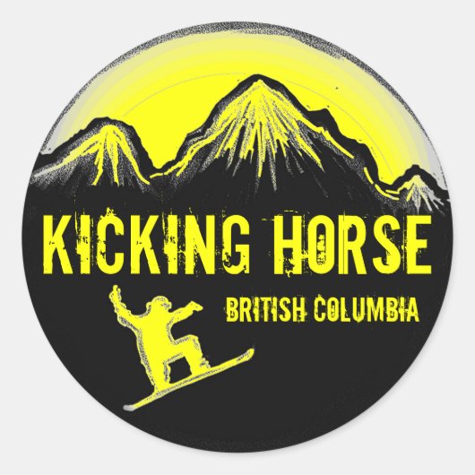 Kicking Horse BC Canada geel snowboard stickers (Voorkant)