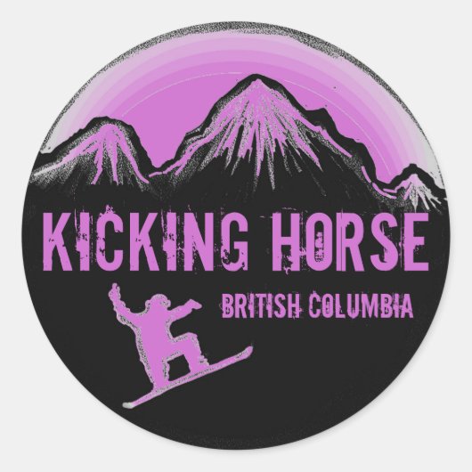 Kicking Horse BC Canada paarse snowboard stickers (Voorkant)