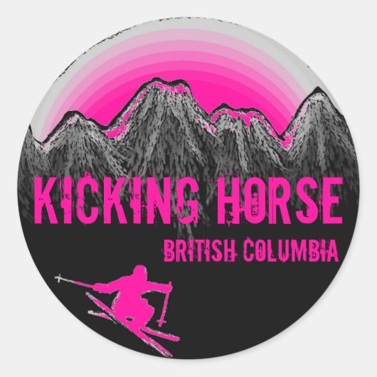 Kicking Horse British Columbia roze ski stickers (Voorkant)
