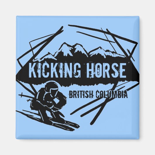 Kicking Paard British Columbia blauwe ski magneet (Voorkant)