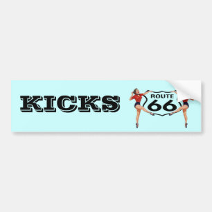 "KICKS" GALS ROUTE 66 SIGN Bumpersticker ROADTRIP