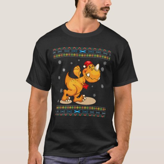 Kid Dinosaur Ugly Christmas Santa Trex Tree Rex Bo T-shirt (Voorkant)