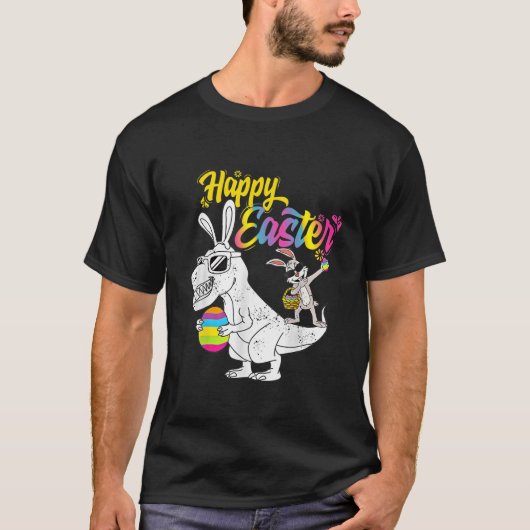 Kidasaurus Happy Easter T Rex Dino Dabbing Rabbit T-shirt (Voorkant)