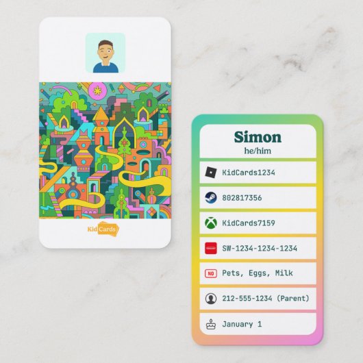 KidCard Visitekaartje (Voorkant / Achterkant)