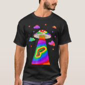 Kidcore Aesthetische Alien UFO-ontvoering paddenst T-shirt (Voorkant)