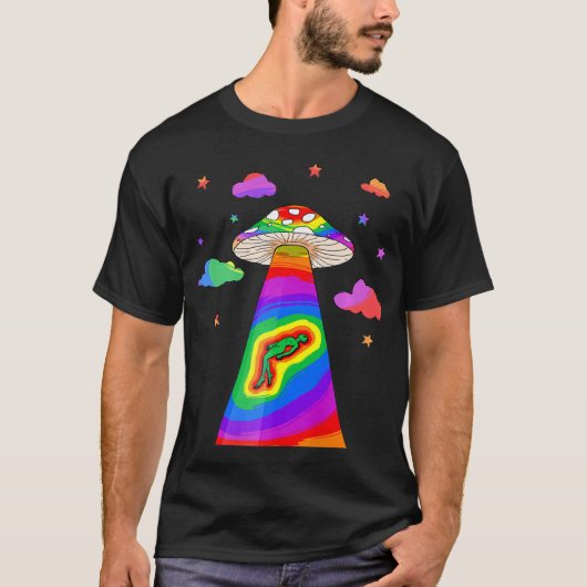 Kidcore Aesthetische Alien UFO-ontvoering paddenst T-shirt (Voorkant)