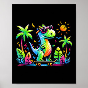 Kidcore esthetiek dinosaurus skateboarden doodle A Poster