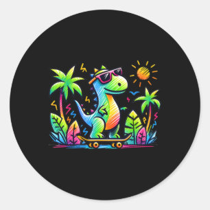 Kidcore Esthetische Dinosaurus Skateboarden Doodle Ronde Sticker