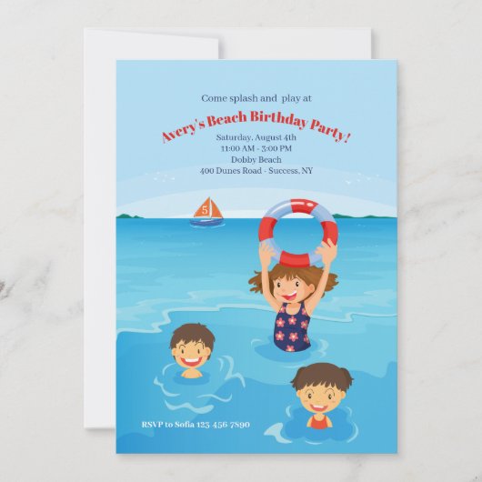Kiddie Beach Verjaardagsfeestuitnodiging Kaart (Voorkant)