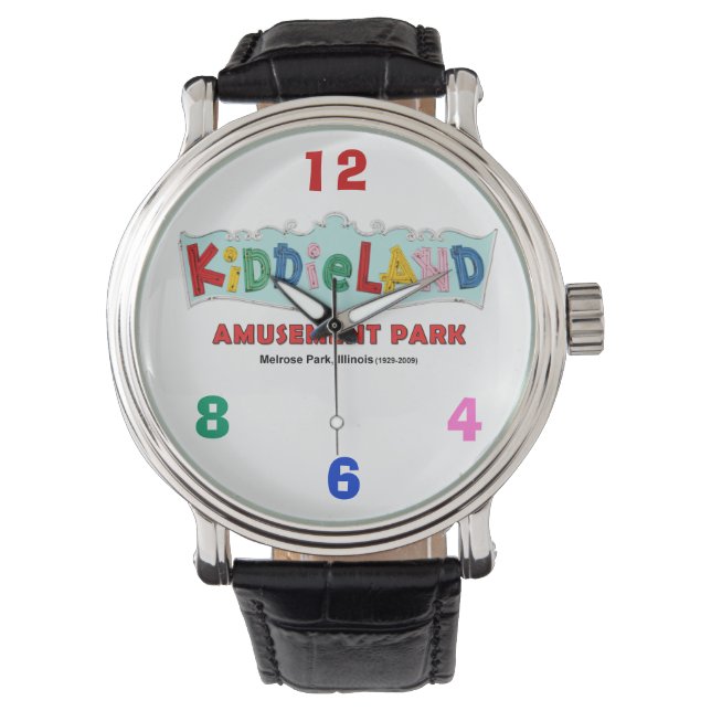Kiddieland Melrose Park, IL, Tekst teken Horloge (Voorkant)