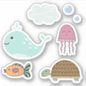 Kiddies Leuk Onder de Zee Walvis Vis Schildpad Sticker (Voorkant)