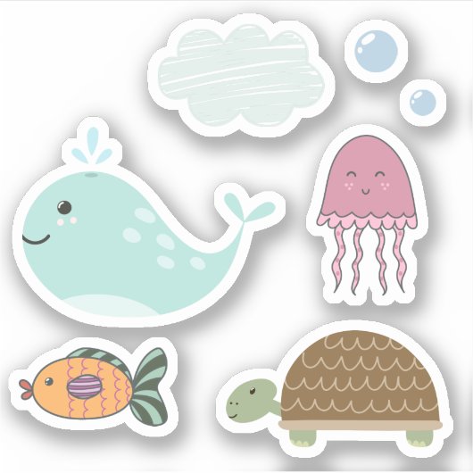 Kiddies Leuk Onder de Zee Walvis Vis Schildpad Sticker (Voorkant)