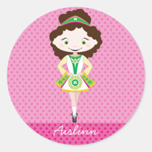 KIDLETS Ierse danseres dansend bruin haar groene o Ronde Sticker