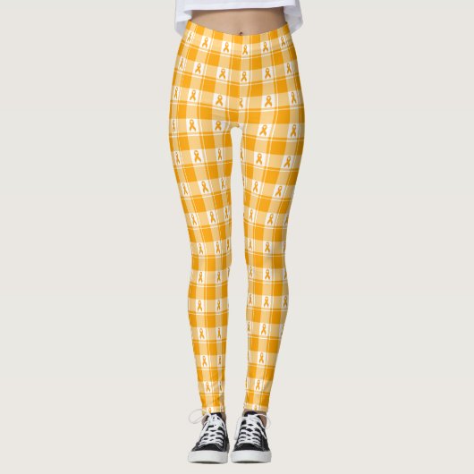Kidney Cancer Awareness Plaid Orange Ribbon Leggings (Voorkant)