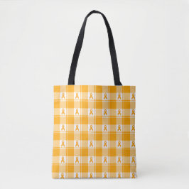 Kidney Cancer Awareness Plaid Tote, Orange Ribbon Tote Bag