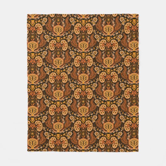 Kidney Damask Rich Wooden Tones Fleece Deken (Voorkant)