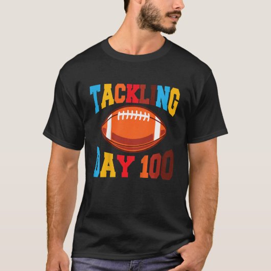 Kids 100th Day Of School Football Tackling Day 100 T-shirt (Voorkant)