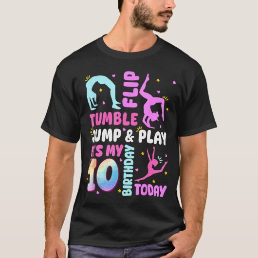 Kids 10 Year Old Bday Gymnast 10th Gymnastics Birt T-shirt (Voorkant)