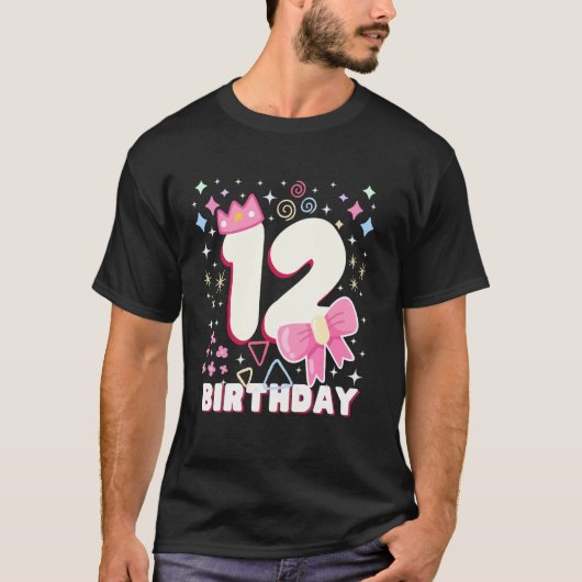 Kids 12 Twelfth 12th Birthday Girls Bday Princess  T-shirt (Voorkant)