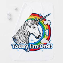 Kid's 1st Birthday Unicorn Rainbow Today I'm One Inbakerdoek