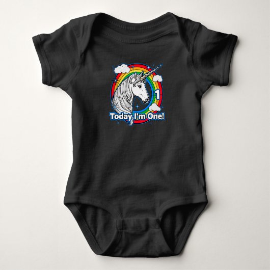 Kid's 1st Birthday Unicorn Rainbow Today I'm One Romper (Voorkant)
