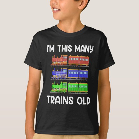 Kids 3 Years Birthday I'm This Many Trains Old T-shirt (Voorkant)