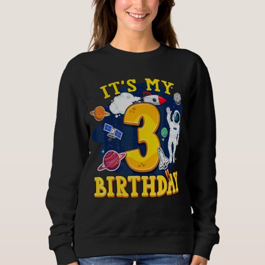 Kids 3 Years Old Astronaut Outer Space 3rd Birthda Trui (Voorkant)