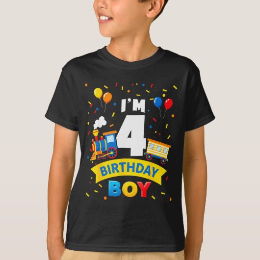 Kids 4th Birthday Boy Train Four 4 Year Old Birthd T-shirt (Voorkant)